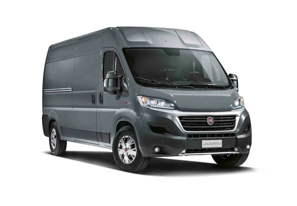 The Fiat Ducato in grey.