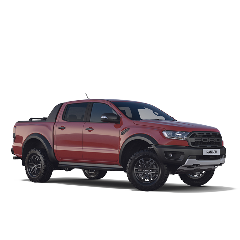 The Ford Ranger Raptor in red.